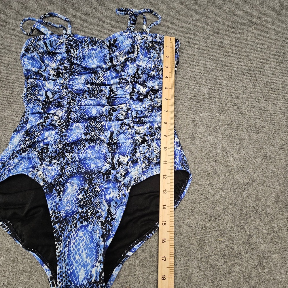 Swim Solutions One Piece Swimsuit Womens 8 Blue Snakeskin Tummy Control Shirred - Picture 5 of 9